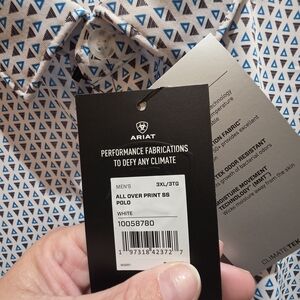 Ariat White and Blue Geometric Polo